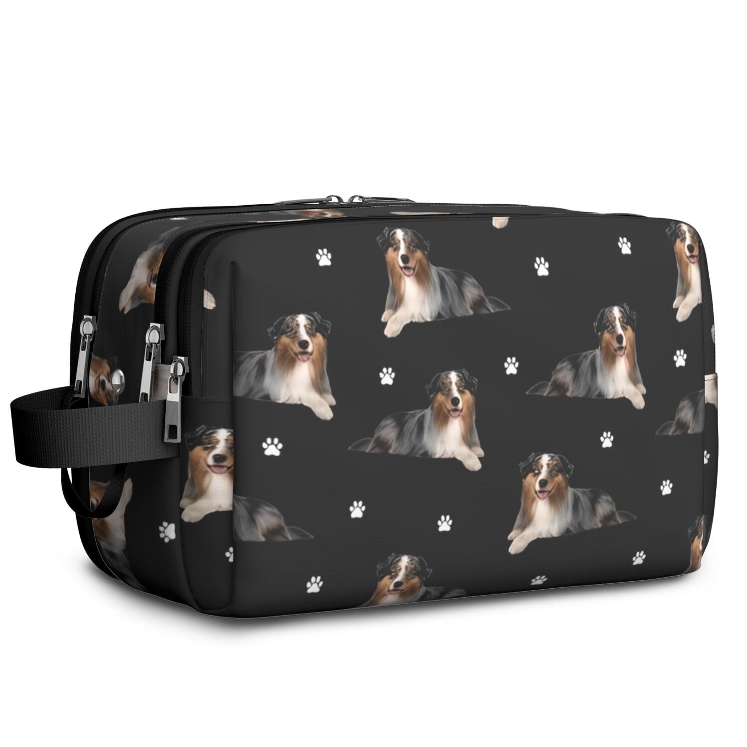 Toiletries Bag,Australian Shepherd Dog and Footprints Mens Womens Toiletry Bag Bathroom Bag,Waterproof Toiletry Travel Bag Dopp Kit Shaving Bag 11x6.3x5.1 Inch
