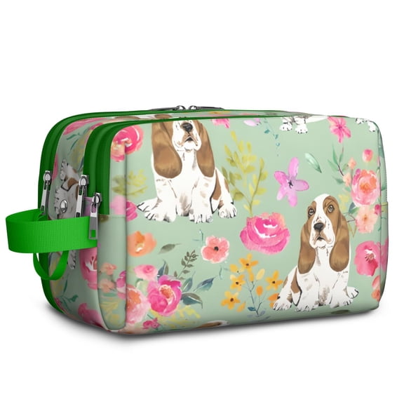 Toiletries Bag,Basset Hound and Pioneer Flower Mens Womens Toiletry Bag Bathroom Bag,Waterproof Toiletry Travel Bag Dopp Kit Shaving Bag 11x6.3x5.1 Inch