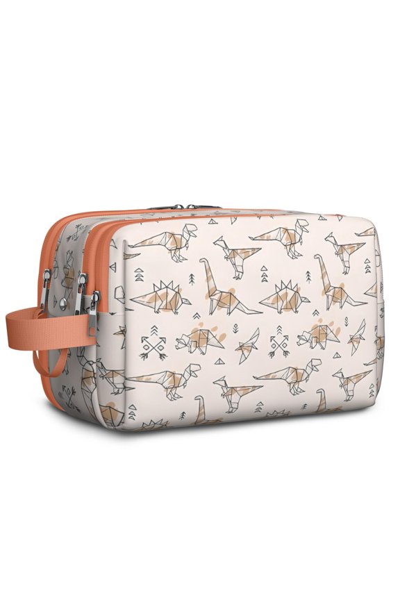 Toiletries Bag,Beige Origami Dinosaurs Geometric Pattern Mens Womens Toiletry Bag Bathroom Bag,Waterproof Toiletry Travel Bag Dopp Kit Shaving Bag 11x6.3x5.1 Inch