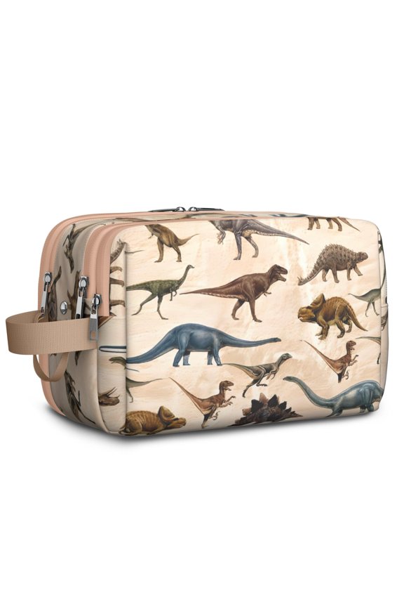 Toiletries Bag,Beige Realistic Dinosaurs Pattern Mens Womens Toiletry Bag Bathroom Bag,Waterproof Toiletry Travel Bag Dopp Kit Shaving Bag 11x6.3x5.1 Inch
