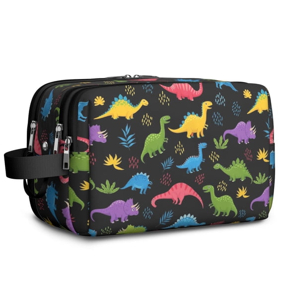 Toiletries Bag,Black Cartoon Colorful Dinosaurs Plants Pattern Mens Womens Toiletry Bag Bathroom Bag,Waterproof Toiletry Travel Bag Dopp Kit Shaving Bag 11x6.3x5.1 Inch