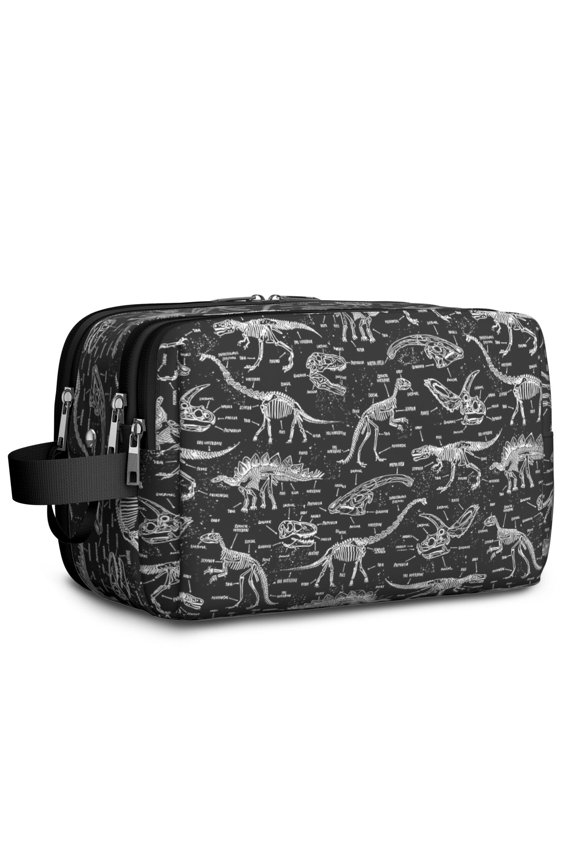 Toiletries Bag,Black White Dinosaurs Skeletons Pattern Mens Womens Toiletry Bag Bathroom Bag,Waterproof Toiletry Travel Bag Dopp Kit Shaving Bag 11x6.3x5.1 Inch