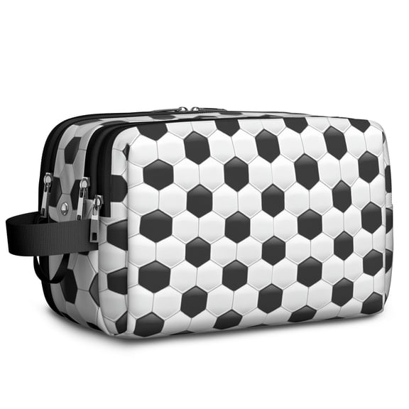 Toiletries Bag,Black White Soccer Pattern Mens Womens Toiletry Bag Bathroom Bag,Waterproof Toiletry Travel Bag Dopp Kit Shaving Bag 11x6.3x5.1 Inch