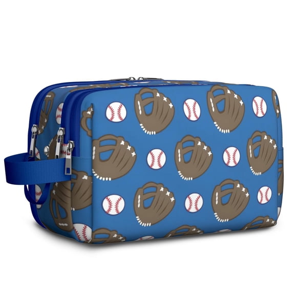 Toiletries Bag,Blue Baseball Gloves and Balls Pattern Mens Womens Toiletry Bag Bathroom Bag,Waterproof Toiletry Travel Bag Dopp Kit Shaving Bag 11x6.3x5.1 Inch