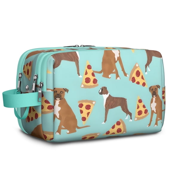 Toiletries Bag,Boxer Dog Pitbull Terriers Dog and Pizza Mens Womens Toiletry Bag Bathroom Bag,Waterproof Toiletry Travel Bag Dopp Kit Shaving Bag 11x6.3x5.1 Inch