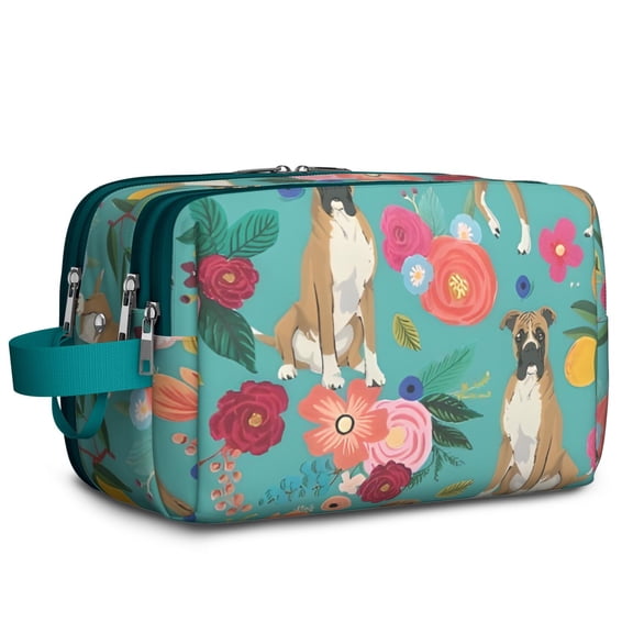Toiletries Bag,BoxerDog and Pioneer Flower Mens Womens Toiletry Bag Bathroom Bag,Waterproof Toiletry Travel Bag Dopp Kit Shaving Bag 11x6.3x5.1 Inch