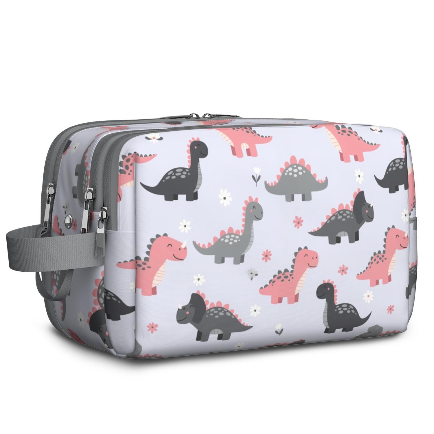 Toiletries Bag,Cartoon Dinosaurs Flowers Pattern Mens Womens Toiletry Bag Bathroom Bag,Waterproof Toiletry Travel Bag Dopp Kit Shaving Bag 11x6.3x5.1 Inch
