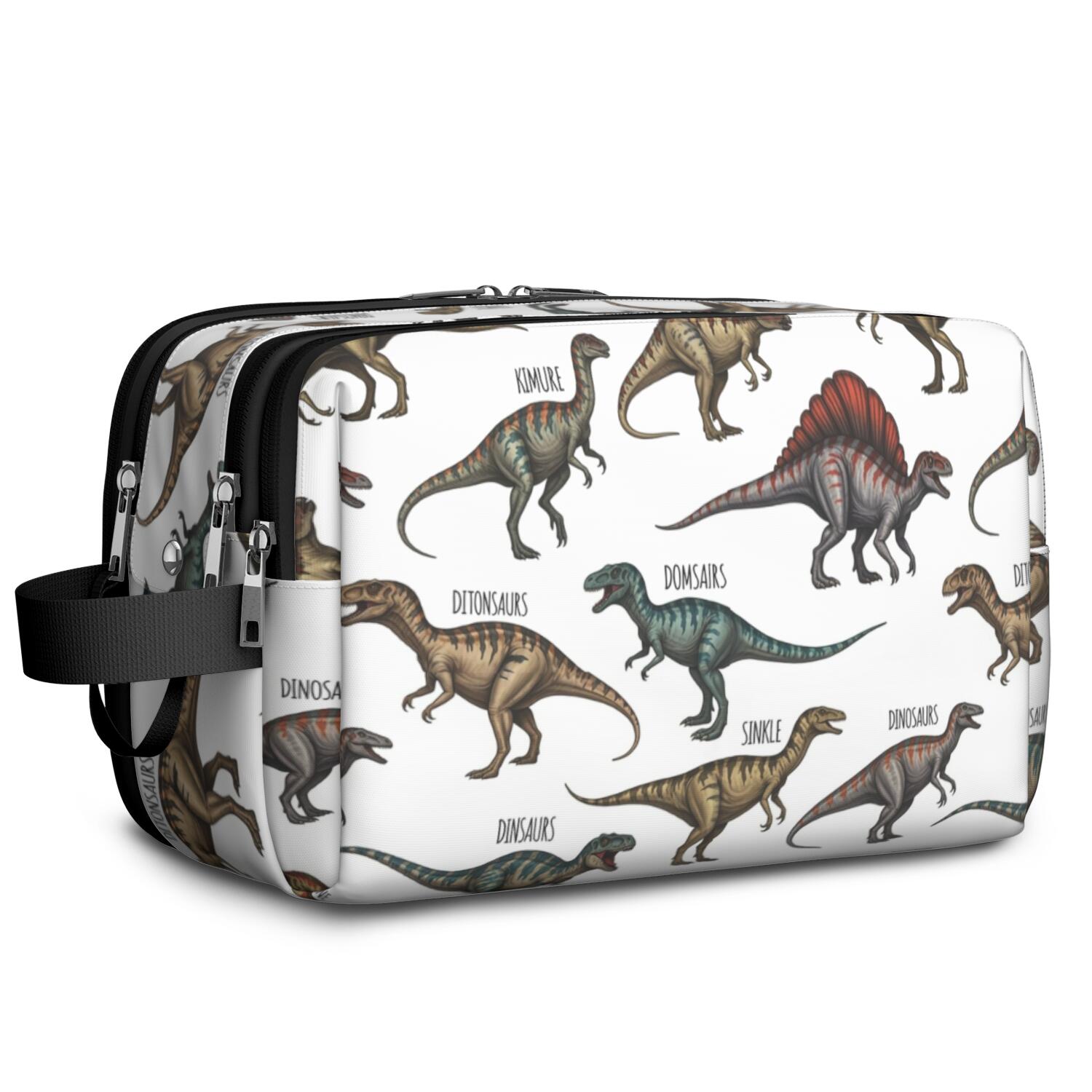 Toiletries Bag,Cartoon Dinosaurs Names Pattern Mens Womens Toiletry Bag Bathroom Bag,Waterproof Toiletry Travel Bag Dopp Kit Shaving Bag 11x6.3x5.1 Inch