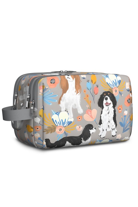 Toiletries Bag,Cavalier King Charles Spaniel Dog and Flower Mens Womens Toiletry Bag Bathroom Bag,Waterproof Toiletry Travel Bag Dopp Kit Shaving Bag 11x6.3x5.1 Inch