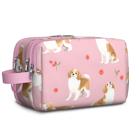 Toiletries Bag,Cavalier King Charles Spaniels and Flowers Mens Womens Toiletry Bag Bathroom Bag,Waterproof Toiletry Travel Bag Dopp Kit Shaving Bag 11x6.3x5.1 Inch