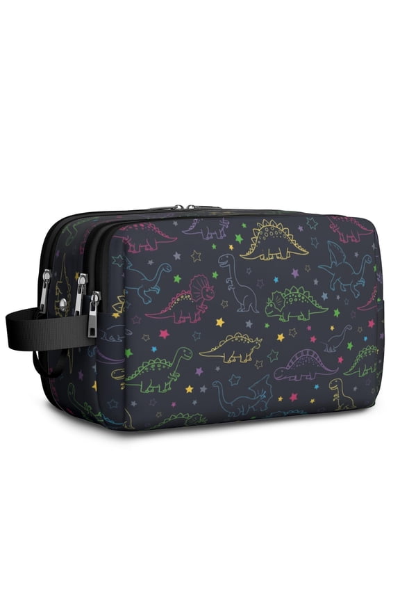Toiletries Bag,Colorful Doodle Dinosaurs Dark Pattern Mens Womens Toiletry Bag Bathroom Bag,Waterproof Toiletry Travel Bag Dopp Kit Shaving Bag 11x6.3x5.1 Inch