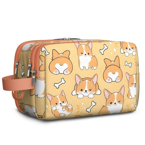 Toiletries Bag,Corgi Dog and Footprints Mens Womens Toiletry Bag Bathroom Bag,Waterproof Toiletry Travel Bag Dopp Kit Shaving Bag 11x6.3x5.1 Inch