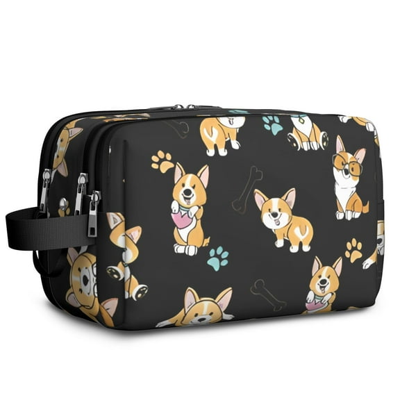 Toiletries Bag,Cute Cartoon Corgi Mens Womens Toiletry Bag Bathroom Bag,Waterproof Toiletry Travel Bag Dopp Kit Shaving Bag 11x6.3x5.1 Inch