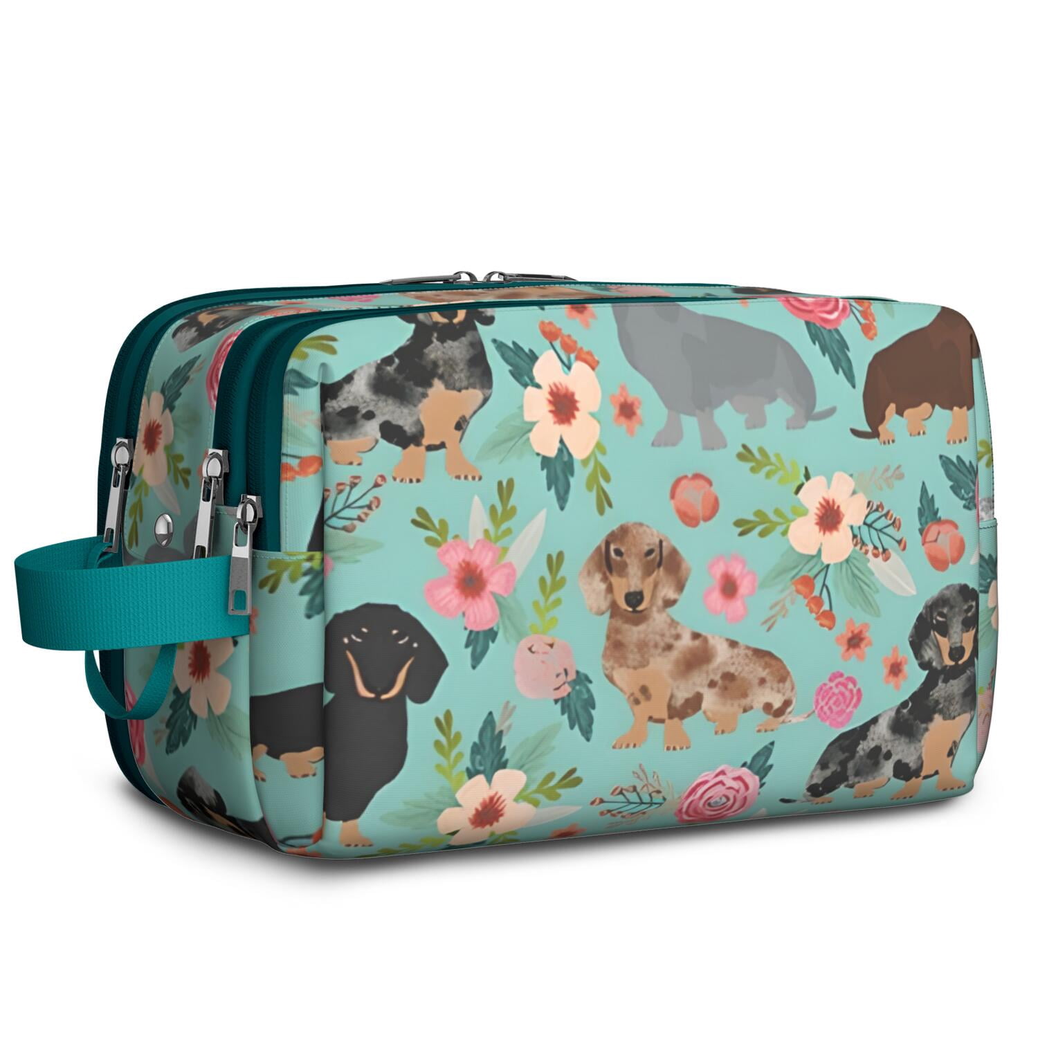 Toiletries Bag,Dachshund and Flower Mens Womens Toiletry Bag Bathroom Bag,Waterproof Toiletry Travel Bag Dopp Kit Shaving Bag 11x6.3x5.1 Inch
