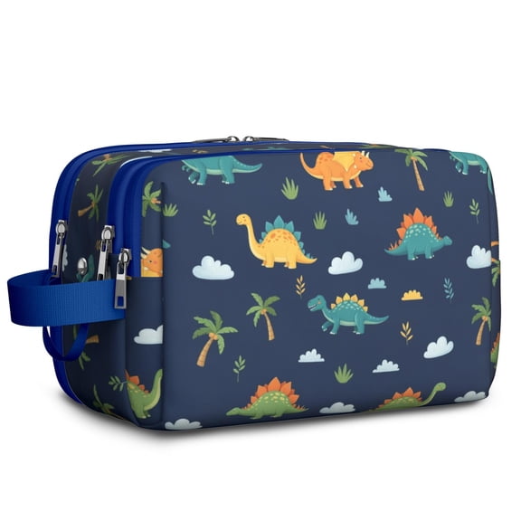 Toiletries Bag,Dark Blue Dinosaurs Palms Clouds Pattern Mens Womens Toiletry Bag Bathroom Bag,Waterproof Toiletry Travel Bag Dopp Kit Shaving Bag 11x6.3x5.1 Inch
