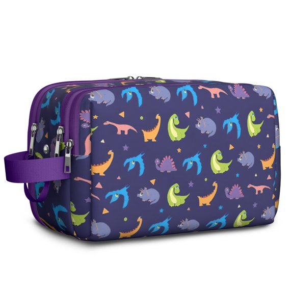 Toiletries Bag,DarkBlue Dinosaurs with Shapes Pattern Mens Womens Toiletry Bag Bathroom Bag,Waterproof Toiletry Travel Bag Dopp Kit Shaving Bag 11x6.3x5.1 Inch