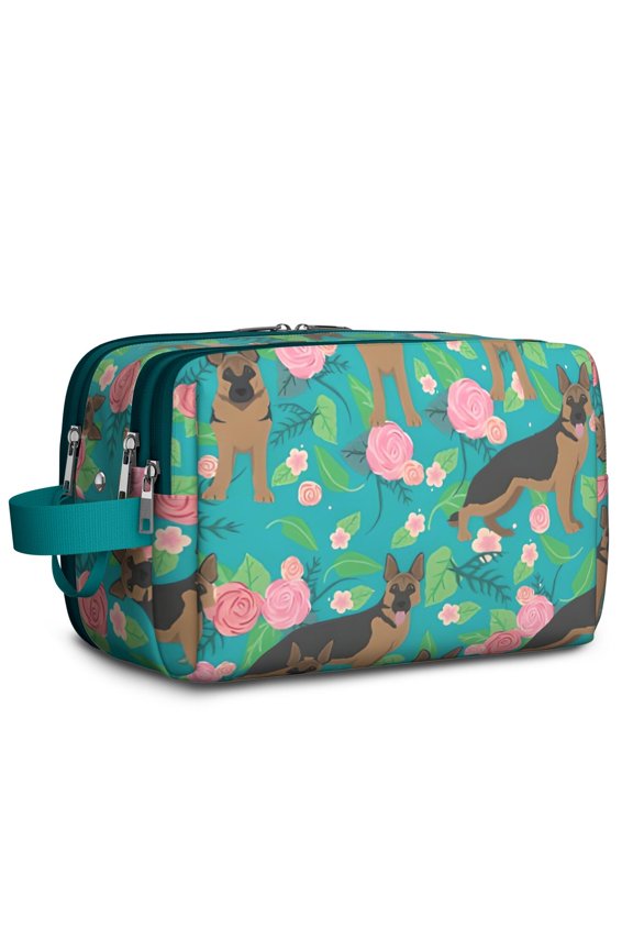 Toiletries Bag,German Shepherd Dog and Flower Mens Womens Toiletry Bag Bathroom Bag,Waterproof Toiletry Travel Bag Dopp Kit Shaving Bag 11x6.3x5.1 Inch