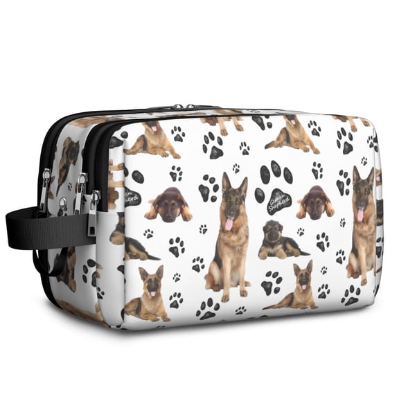 Toiletries Bag,German Shepherd Dog and Footprint Mens Womens Toiletry Bag Bathroom Bag,Waterproof Toiletry Travel Bag Dopp Kit Shaving Bag 11x6.3x5.1 Inch