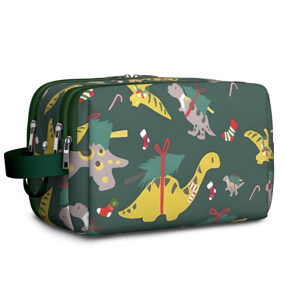 Toiletries Bag,Green Dinosaurs ChristmasTrees Socks Pattern Mens Womens Toiletry Bag Bathroom Bag,Waterproof Toiletry Travel Bag Dopp Kit Shaving Bag 11x6.3x5.1 Inch