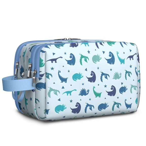 Toiletries Bag,LightBlue Dinosaurs Stars Triangles Pattern Mens Womens Toiletry Bag Bathroom Bag,Waterproof Toiletry Travel Bag Dopp Kit Shaving Bag 11x6.3x5.1 Inch
