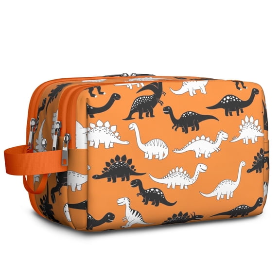 Toiletries Bag,Orange Cartoon Black White Dinosaurs Pattern Mens Womens Toiletry Bag Bathroom Bag,Waterproof Toiletry Travel Bag Dopp Kit Shaving Bag 11x6.3x5.1 Inch