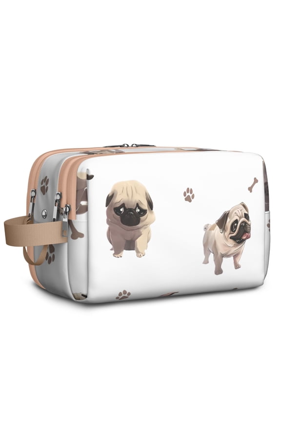 Toiletries Bag,Pug and Footprint Mens Womens Toiletry Bag Bathroom Bag,Waterproof Toiletry Travel Bag Dopp Kit Shaving Bag 11x6.3x5.1 Inch