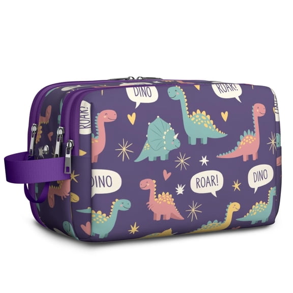 Toiletries Bag,Purple Cartoon Dinosaurs Speech Bubbles Pattern Mens Womens Toiletry Bag Bathroom Bag,Waterproof Toiletry Travel Bag Dopp Kit Shaving Bag 11x6.3x5.1 Inch