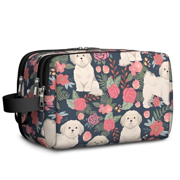 Toiletries Bag,Shih Tzu Dog and Flower Floral Mens Womens Toiletry Bag Bathroom Bag,Waterproof Toiletry Travel Bag Dopp Kit Shaving Bag 11x6.3x5.1 Inch