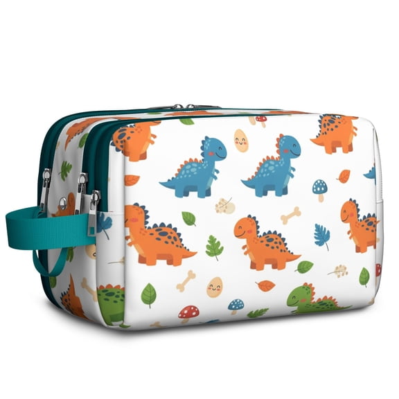 Toiletries Bag,White Cartoon Dinosaurs Mushrooms Pattern Mens Womens Toiletry Bag Bathroom Bag,Waterproof Toiletry Travel Bag Dopp Kit Shaving Bag 11x6.3x5.1 Inch