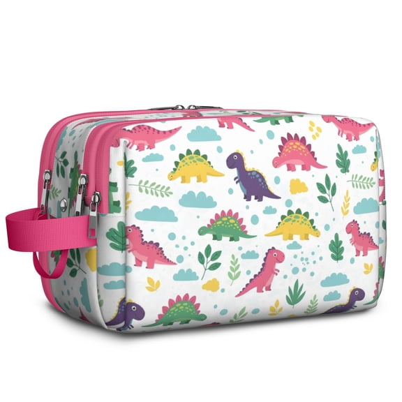 Toiletries Bag,White Cute Dinosaurs Pattern Mens Womens Toiletry Bag Bathroom Bag,Waterproof Toiletry Travel Bag Dopp Kit Shaving Bag 11x6.3x5.1 Inch