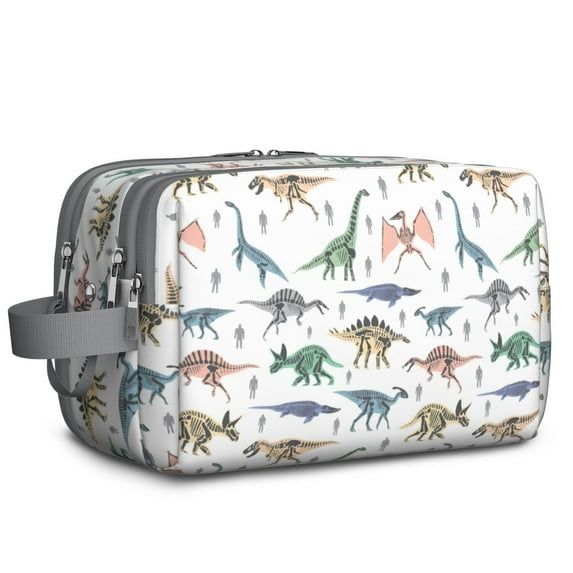 Toiletries Bag,White Dinosaurs Skeletons Pattern Mens Womens Toiletry Bag Bathroom Bag,Waterproof Toiletry Travel Bag Dopp Kit Shaving Bag 11x6.3x5.1 Inch