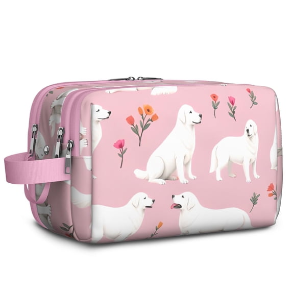 Toiletries Bag,White Dogs and Pioneer Flower Mens Womens Toiletry Bag Bathroom Bag,Waterproof Toiletry Travel Bag Dopp Kit Shaving Bag 11x6.3x5.1 Inch
