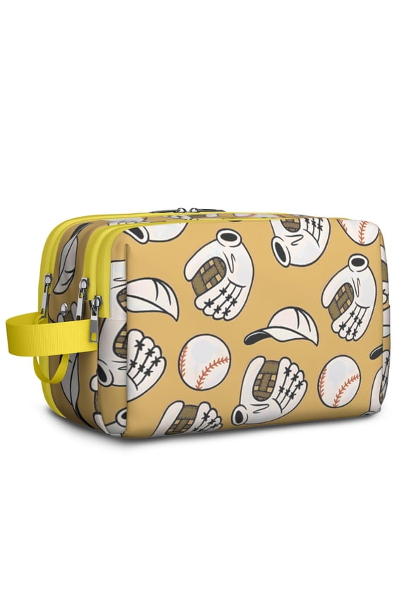 Toiletries Bag,Yellow Baseball Items Pattern Mens Womens Toiletry Bag Bathroom Bag,Waterproof Toiletry Travel Bag Dopp Kit Shaving Bag 11x6.3x5.1 Inch
