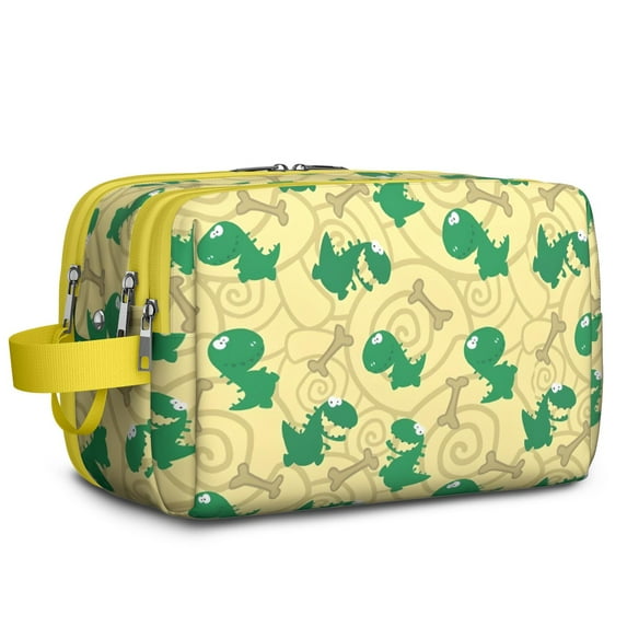 Toiletries Bag,Yellow Cartoon Dinosaurs Bones Pattern Mens Womens Toiletry Bag Bathroom Bag,Waterproof Toiletry Travel Bag Dopp Kit Shaving Bag 11x6.3x5.1 Inch