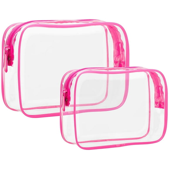 Toiletry Bag 2 Pack Clear Travel Bags for Toiletries 2 Size Clear Makeup Bags Clear Toiletry bags Quart Size Travel Bag, 1 Large 1 Medium, Rose Red