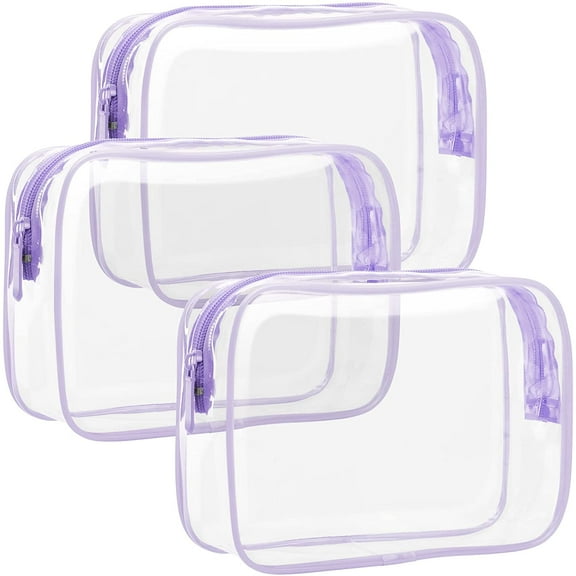 Toiletry Bag 3 Pack Clear Toiletry Bags - Clear Makeup Cosmetic Bags for Women Men, Quart Size Travel Bag, Carry on Airport Airline Compliant Bag, Macaron Purple