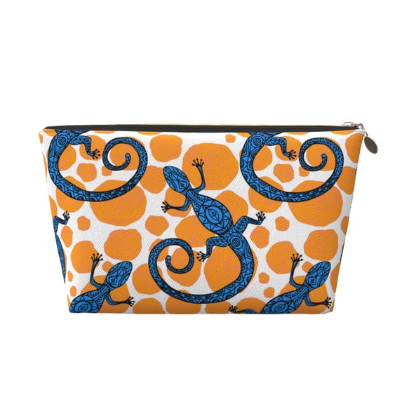 Toiletry Bag, Bohemian Lines Gecko Lizards Leather Waterproof Travel Makeup Cosmetic Bag Organizer, Large Capacity Toiletry Bag for Travel Size Toiletries, Skin Care Bag for Women