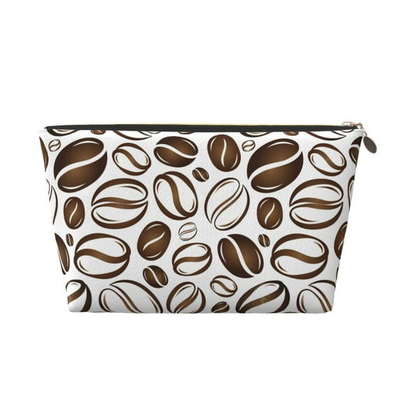 Toiletry Bag, Brown White Coffee Bean Print Leather Waterproof Travel Makeup Cosmetic Bag Organizer, Large Capacity Toiletry Bag for Travel Size Toiletries, Skin Care Bag for Women
