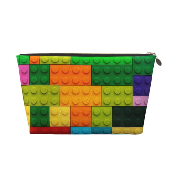 Toiletry Bag, Colorful Building Blocks Leather Waterproof Travel Makeup Cosmetic Bag Organizer, Large Capacity Toiletry Bag for Travel Size Toiletries, Skin Care Bag for Women
