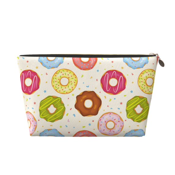 Toiletry Bag, Donut Print No.9049 Leather Waterproof Travel Makeup Cosmetic Bag Organizer, Large Capacity Toiletry Bag for Travel Size Toiletries, Skin Care Bag for Women