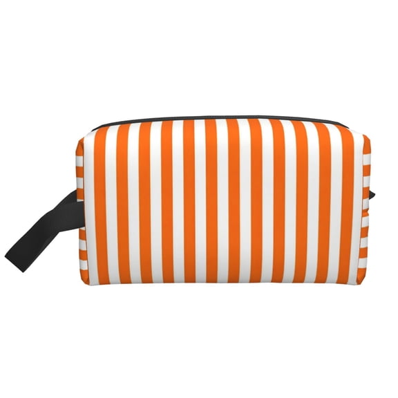Toiletry Bag For Men Women Orange And White Striped Hanging Dopp Kit Water Resistant Shaving Bag For Traveling