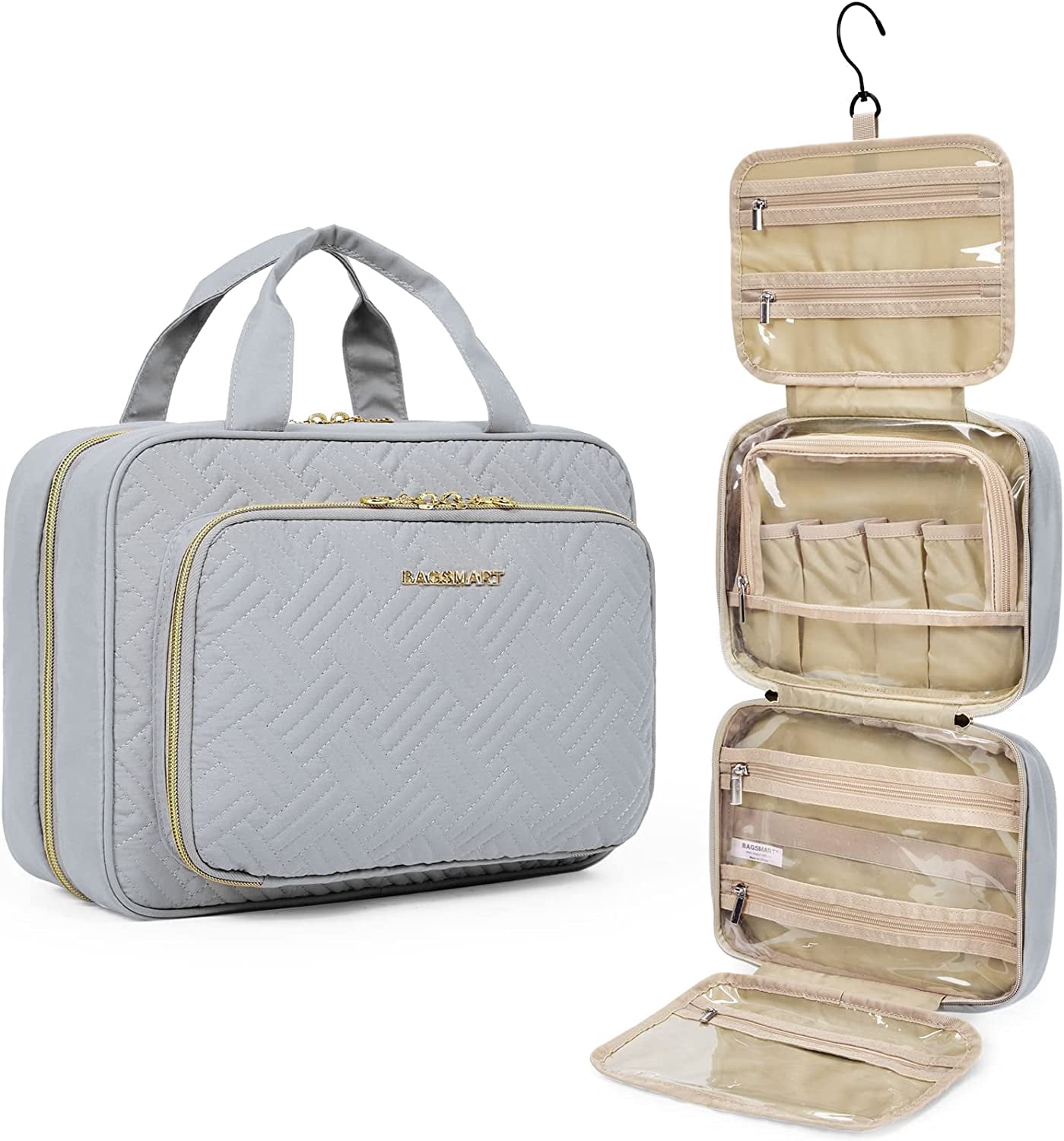 Toiletry Bag Hanging Travel Makeup Organizer with TSA Approved Transparent Cosmetic Bag Makeup Bag for Full Sized Toiletries, Medium-Black