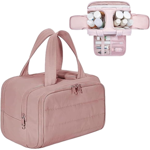 Toiletry Bag,  Makeup Bag, Large Capacity Wide-Open Travel Cosmetic Bags for Women, 4-in-1 Multi-Functional Lightweight Waterproof Organizer Bags with Handle