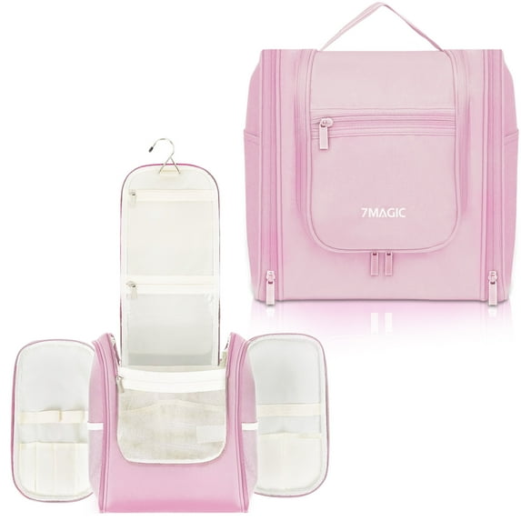 Toiletry Bag, Makeup Bag, Extra Large Toiletries Bag for Women and Men with Hanging Hook, Water-resistant Organizer Bag, Shower Bag for Essentials, Upgraded Soft Pink