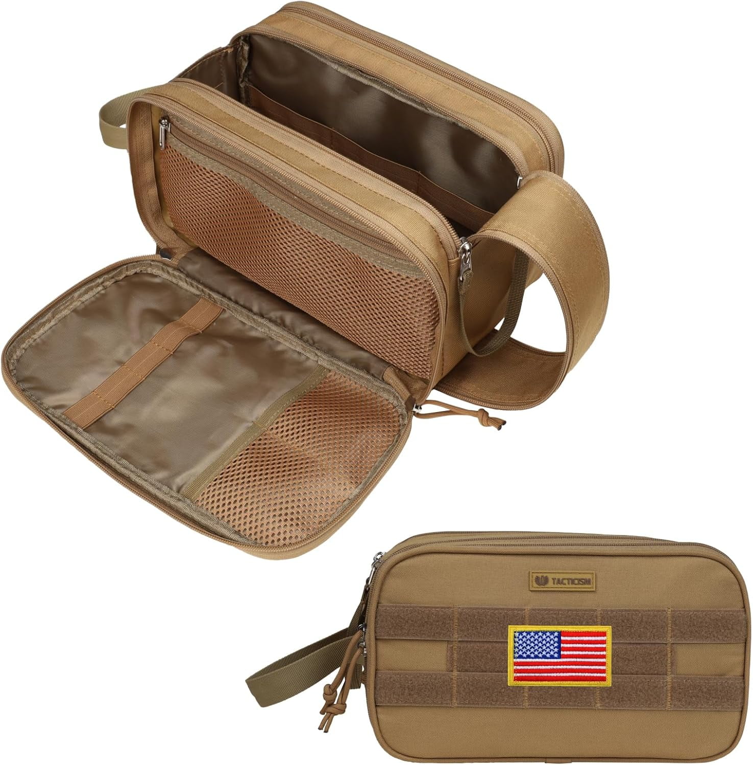 Toiletry Bag for Men - Extra Large Dry Wet Separate Travel Toiletry Bag, Tactical Molle Dopp Kit for Men, Water-Resistant Shaving Bag for Travel Camping Gym, Brown