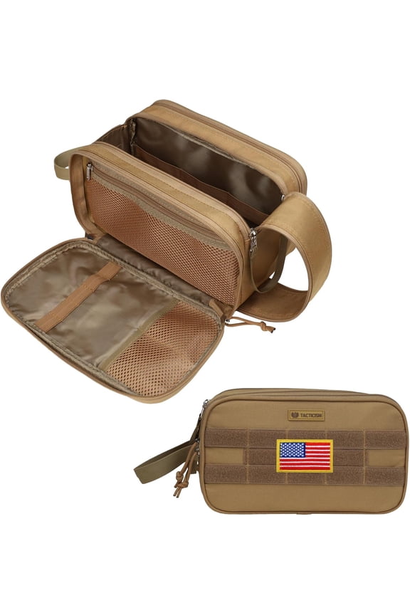 Toiletry Bag for Men - Extra Large Dry Wet Separate Travel Toiletry Bag, Tactical Molle Dopp Kit for Men, Water-Resistant Shaving Bag for Travel Camping Gym, Brown