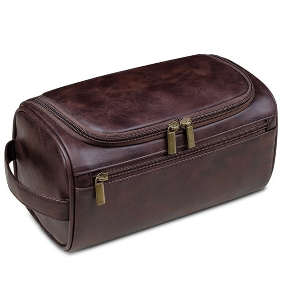 Toiletry Bag for Men, Hanging Travel Shaving Dopp Kit for Men and Women, Water-resistant Toiletries Organizer Bags, PU Leather Cosmetic Bags for Makeup Accessories-Coffee