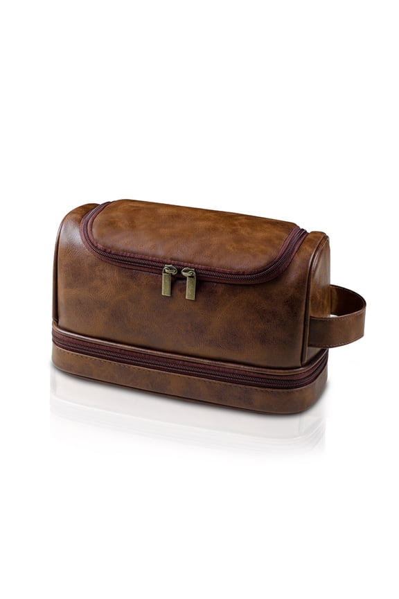 Toiletry Bag for Men, Large Leather Travel Pouch Bag with Hanging hook,Travel Essentials Dopp kit, Men's Shaving Grooming Kit,Gifts for Father, Dad, Boyfriend, Grandpa, Shaving Kit