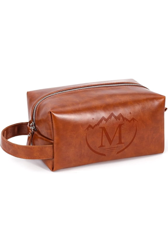 Toiletry Bag for Men,Mens Travel Toiletry Organizer,Personalized Men's Travel Essentials,Water Resistant PU Leather Shaving Bag for Dad Husband Boyfriend, Birthday Gifts for Him,Brown - M