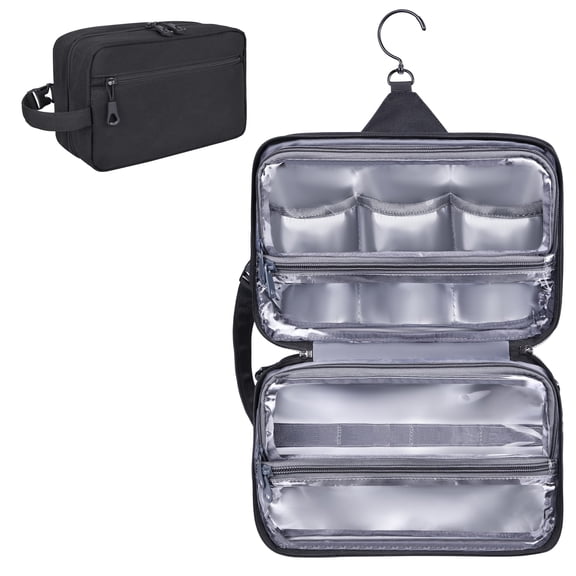 Toiletry Bag for Men, PU Leather Travel Toiletry Organizer with Handle, Water Resistant Travel Essentials for Women, Travel Storage Bags with Divider for Cosmetics Toiletries Brushes Tools, Blue